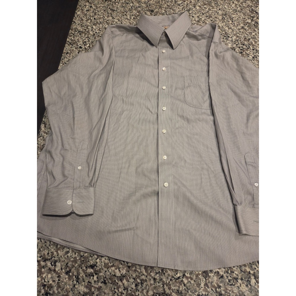 Roundtree & Yorke Gold Label Gray Stripe Non-Iron Dobby Dress Shirt 18 35 Fitted